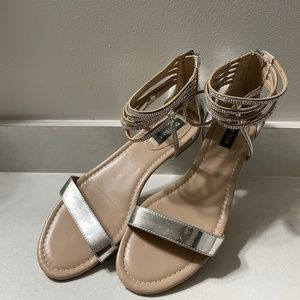 White House Black Market Silver Embellished Ankle Strap Sandal size 7.5